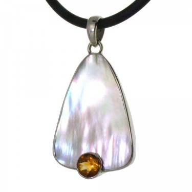 Gold Lip Oyster Shell and Citrine Pendant