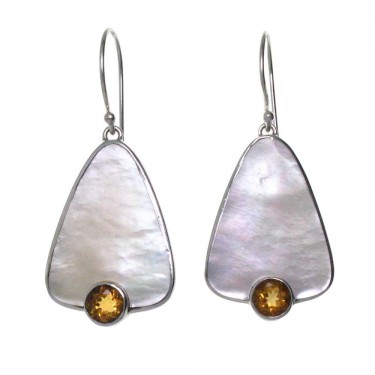 Gold Lip Oyster Shell and Citrine Earrings